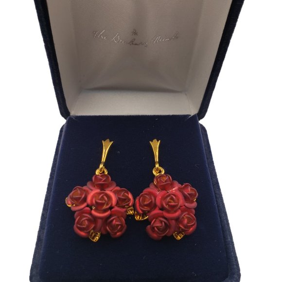 NIB Danbury Mint A Dozen Roses 24K Gold Plated Earrings - Picture 4 of 10